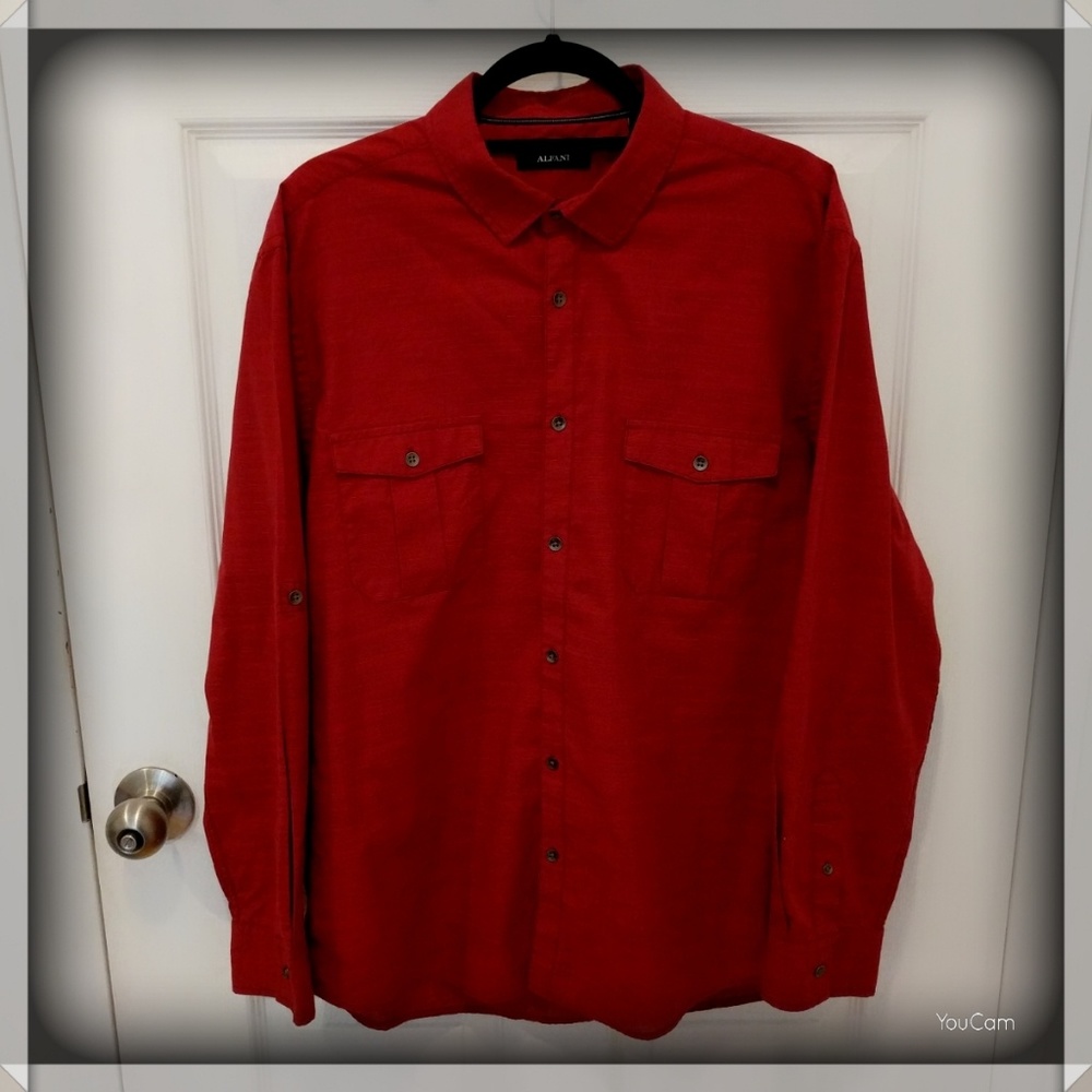 Alfani Casual Button Up Shirt - Red - XL